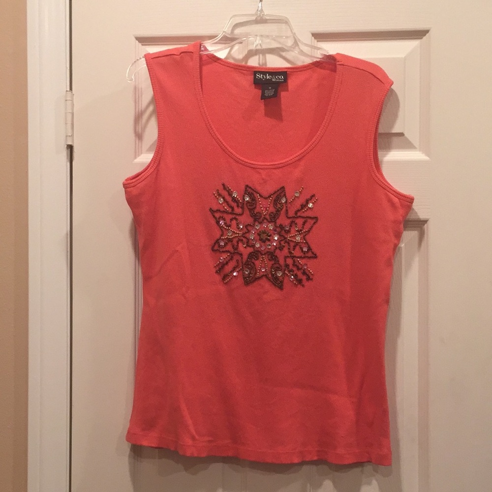 Style & Co sequined and beaded ribbed cotton tank